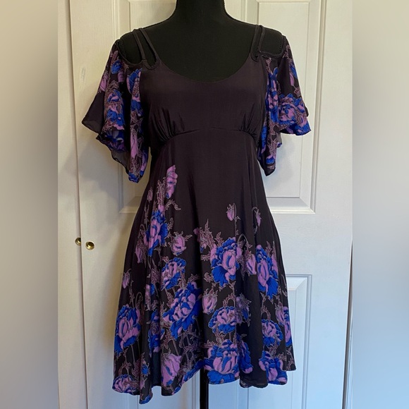 FP Black & Purple Floral Cold Shoulder Witchy Sundress - Picture 3 of 11
